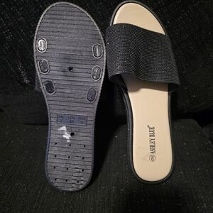 Ashley Blue Black Slide Mules with Textured Strap